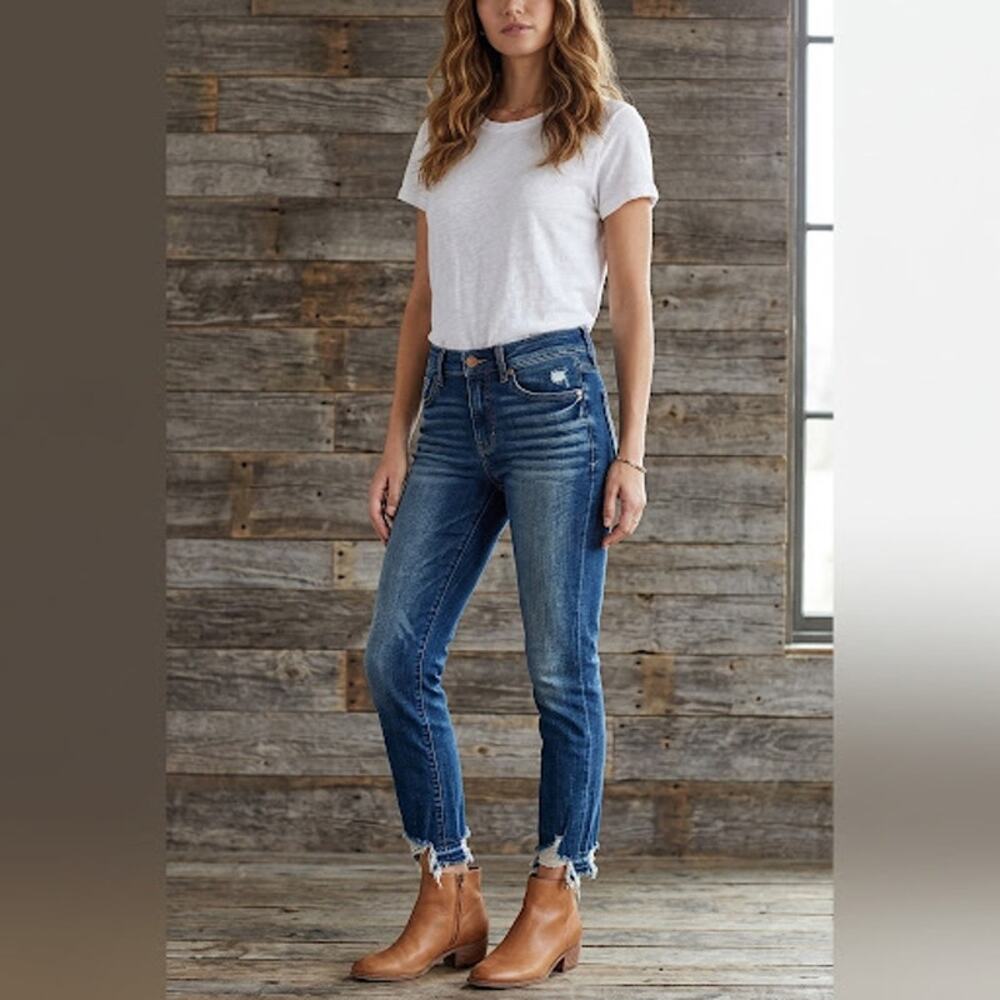 Buckle Black Fit 35 Ankle Skinny Mid Rise Distressed Dark Blue Denim Jeans 25